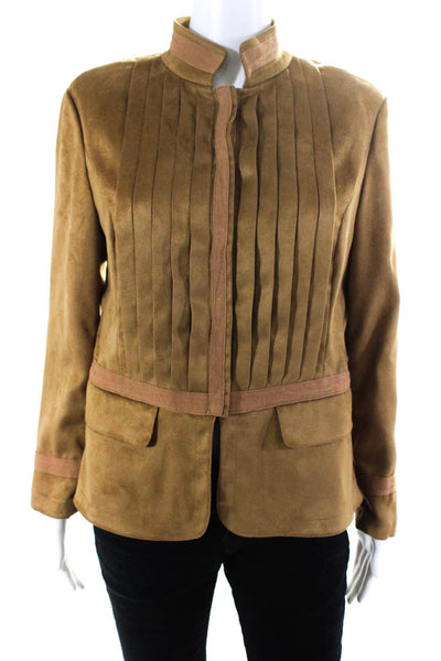 Yansi Fugel Womens Pleated Collar Snapped Button Long Sleeve Jacket Brown Size 8