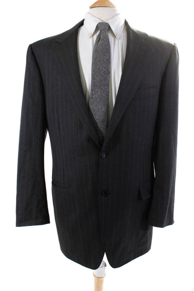 Canali Mens Wool Striped Buttoned Collared Long Sleeve Blazer Gray Size EUR54