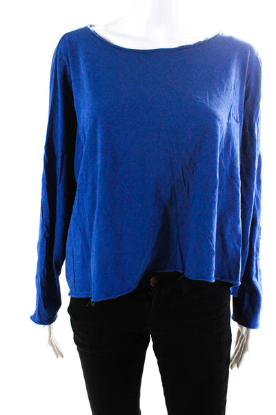 Eskandar Womens Long Sleeve Scoop Neck Oversized Tee Shirt Blue Cotton One Size