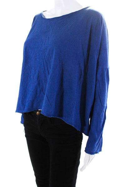 Eskandar Womens Long Sleeve Scoop Neck Oversized Tee Shirt Blue Cotton One Size