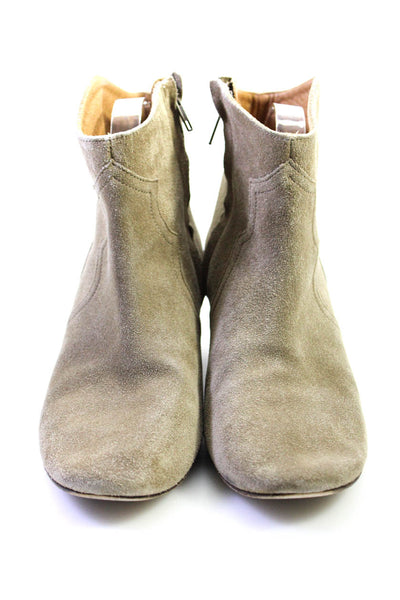 Isabel Marant Womens Suede Zippered Cone Heeled Ankle Booties Beige Size 10