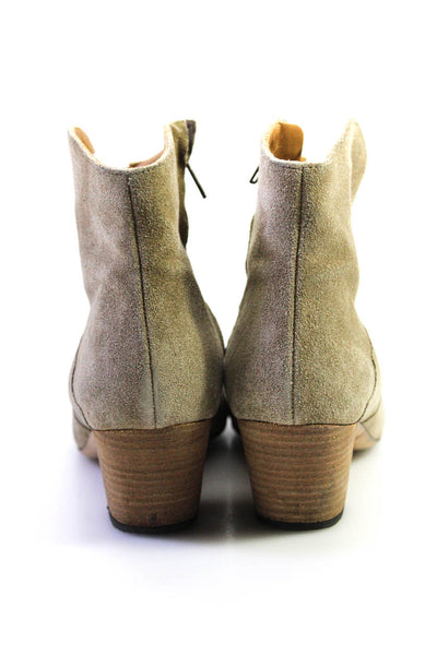 Isabel Marant Womens Suede Zippered Cone Heeled Ankle Booties Beige Size 10