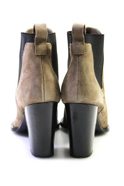 Vince Women's Pointed Toe Block Heels Suede Ankle Bootie Green Size 9
