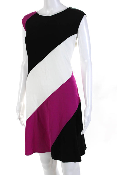 Escada Women's Round Neck Sleeveless A-Line Color Block Midi Dress Size 44