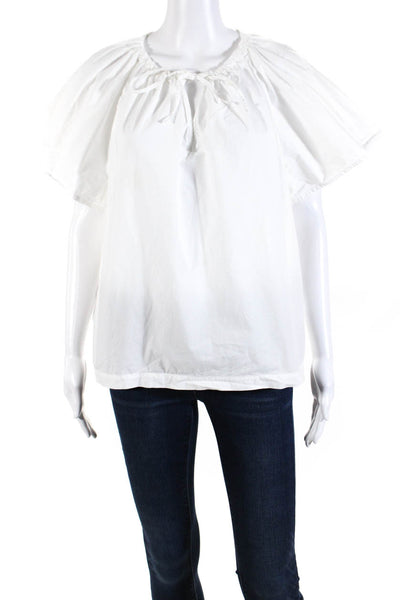 J Crew Women's Round Neck Short Sleeves Blouse White Size L