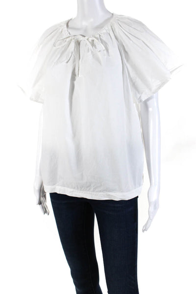 J Crew Women's Round Neck Short Sleeves Blouse White Size L