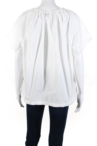 J Crew Women's Round Neck Short Sleeves Blouse White Size L