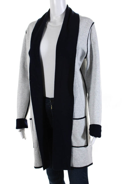 Ost Women's Open Front Long Sleeves Cardigan Sweater Navy Blue Size M