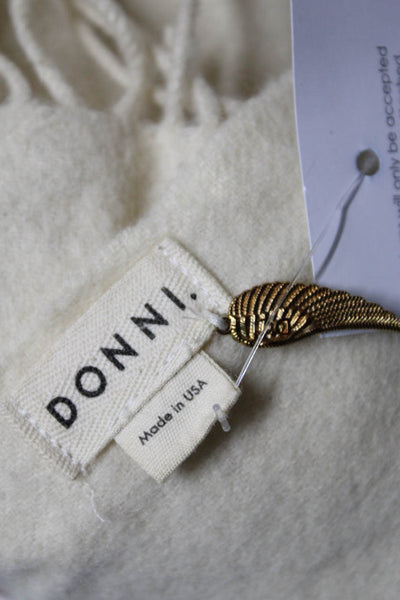 Donni Women's Wool Striped Fringe Trim Scarf Beige Size 24x76