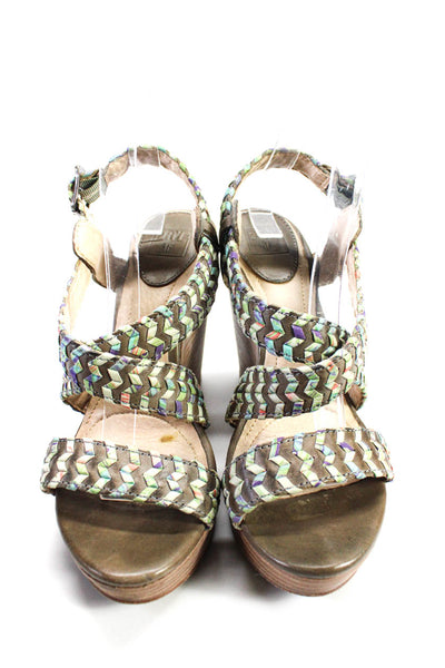 Frye Womens Leather Strappy Ankle Strap Platform Wedges Multicolor Size 5.5