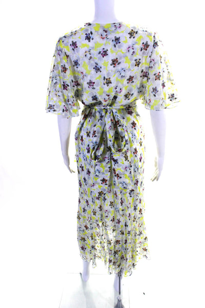 Tanya Taylor Women's Short Sleeves Ruffle Tie Waist Midi Dress Floral Size 8