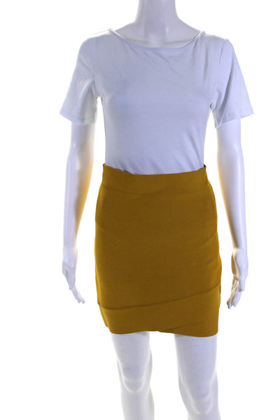 BCBGMAXAZRIA Womens Ribbed Knit Knee Length Pencil Skirt Yellow Size Large