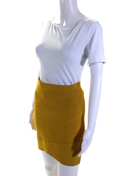 BCBGMAXAZRIA Womens Ribbed Knit Knee Length Pencil Skirt Yellow Size Large