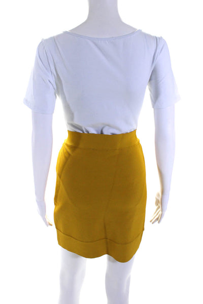 BCBGMAXAZRIA Womens Ribbed Knit Knee Length Pencil Skirt Yellow Size Large