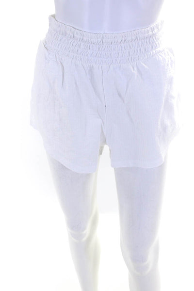 J Crew Womens Cotton Ruched Elastic Pull On Mini Shorts White Size Small