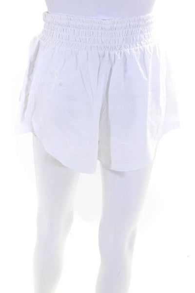 J Crew Womens Cotton Ruched Elastic Pull On Mini Shorts White Size Small