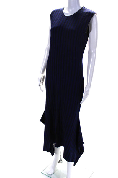 Grey Jason Wu Womens Sleeveless Crew Neck Striped Midi Dress Blue Size Large