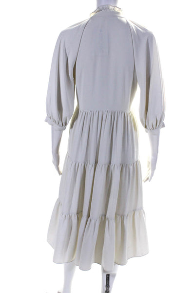 Amanda Uprichard Women's Puff Sleeve V Neck A Line Midi Dress White Size XS