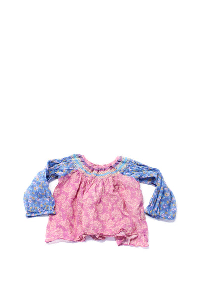 Love Shack Fancy Girls Pink Blue Cotton Floral Long Sleeve Blouse Top Size 2-3Y