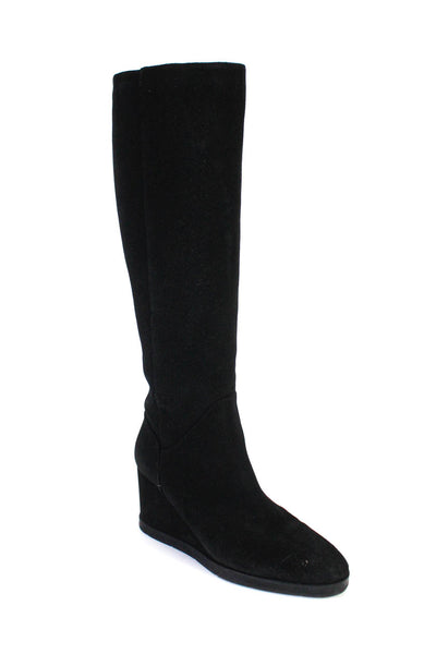 Aquatalia Womens Suede Knee High Zip Up Wedge Heel Boots Black Size 9.5