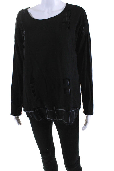 Generation Love Womens Knitted Long Sleeve Distressed Blouse Top Black Size L