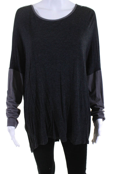 Drew Womens Knit Suede Long Sleeve Hi-Low Hem Blouse Top Shirt Gray Size Large