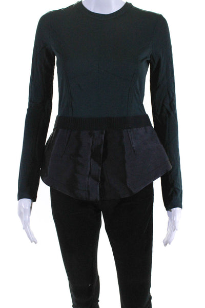 Marc Jacobs Womens Back Zip Long Sleeve Crew Neck Silk Shirt Green Black Size 6