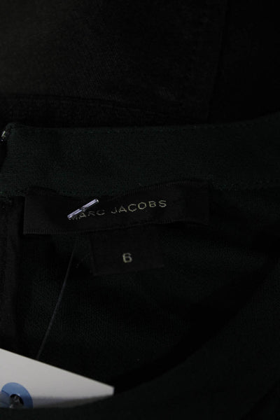 Marc Jacobs Womens Back Zip Long Sleeve Crew Neck Silk Shirt Green Black Size 6