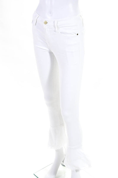 Frame Womens White Mid-Rise Distress Skinny Flare Leg Jeans Size 26