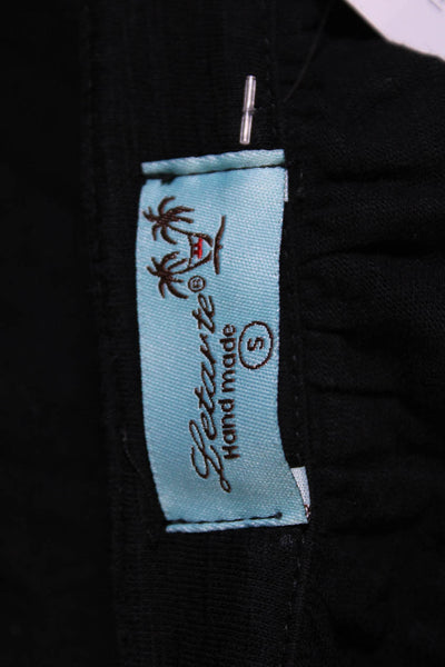 Letarte Handmade Women's Sleeveless Embroidered V Neck Tank Top Black Size S