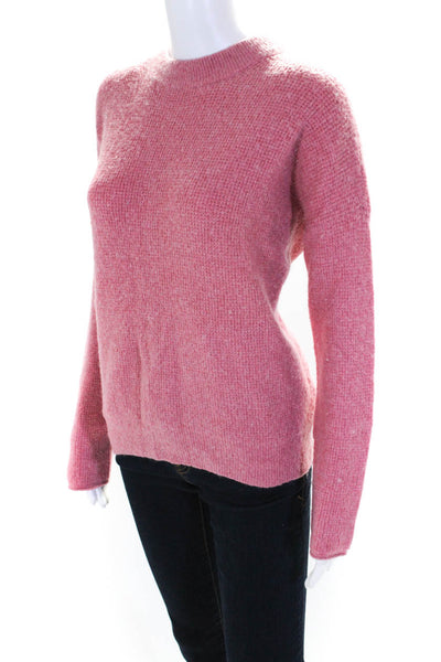 Point Sur Womens Knit Button-Up Back Crew Neck Long Sleeve Sweater Pink Size S