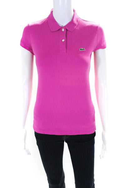 Lacoste Womens Cotton Collared Short Sleeve Polo Short Blouse Pink Size 38