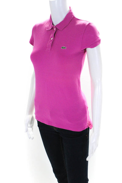 Lacoste Womens Cotton Collared Short Sleeve Polo Short Blouse Pink Size 38