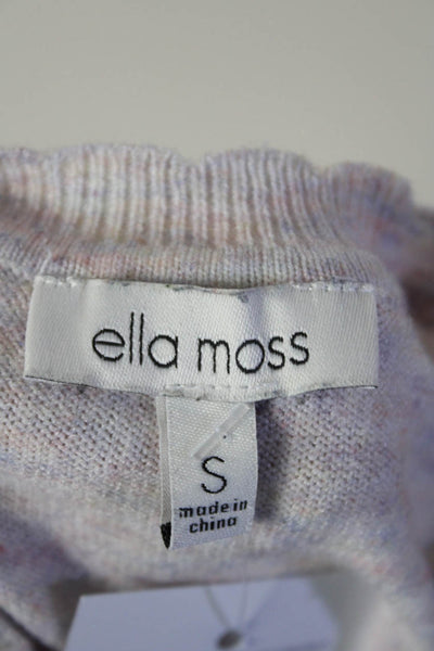 Ella Moss Womens Knit Scallop Edge Crew Neck Puff Long Sleeve Sweater Pink SizeS