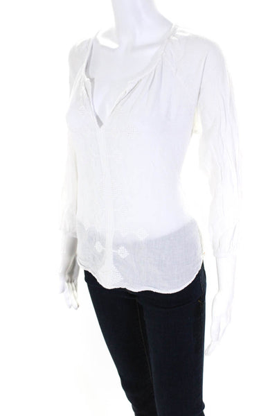 Sundry Womens Cotton Woven Textured V-Neck Long Sleeve Blouse Top White Size 1