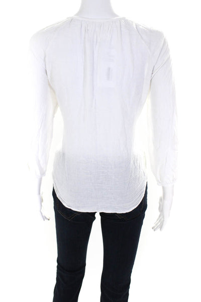 Sundry Womens Cotton Woven Textured V-Neck Long Sleeve Blouse Top White Size 1