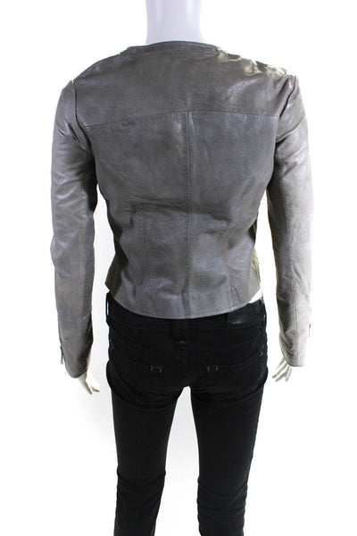 Scoop NYC Women's Hip Length Full Zip Leather Motorcycle Jacket Gray Size XS