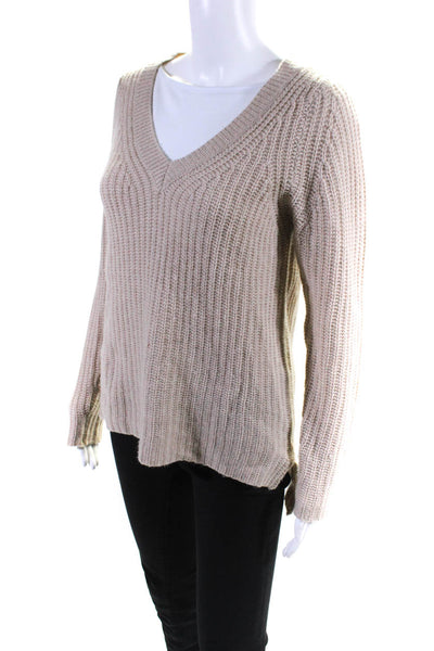 Feel The Piece Women's Cashmere V Neck Pullover Sweater Beige Size XS/S