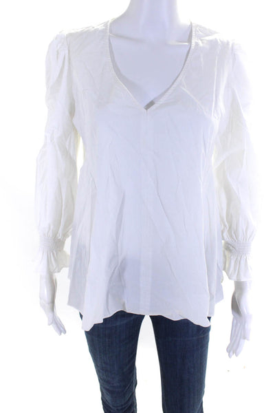 Pomander Place Womens Cotton Long Sleeve Flared V-Neck Blouse Top White Size S