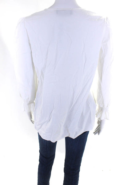 Pomander Place Womens Cotton Long Sleeve Flared V-Neck Blouse Top White Size S