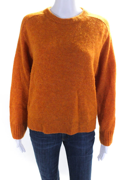 J Crew Womens Long Sleeve Rib Knit Round Neck Pullover Sweater Top Orange Size S