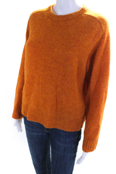 J Crew Womens Long Sleeve Rib Knit Round Neck Pullover Sweater Top Orange Size S