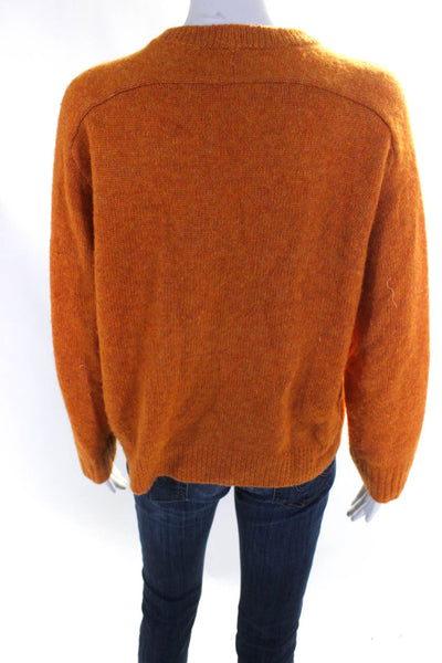 J Crew Womens Long Sleeve Rib Knit Round Neck Pullover Sweater Top Orange Size S