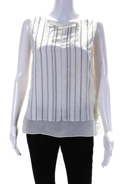 Vince Womens Sleeveless Crew Neck Printed Boxy Satin Top White Black Size Small