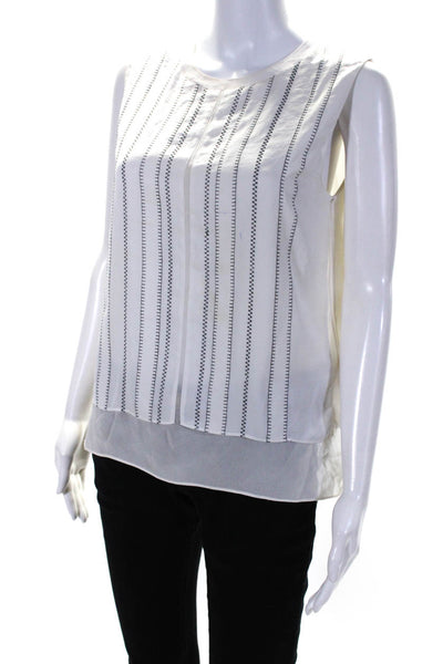 Vince Womens Sleeveless Crew Neck Printed Boxy Satin Top White Black Size Small