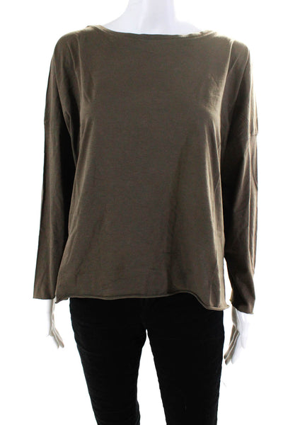 Eskandar Womens Long Sleeve Oversized Boxy Scoop Neck Shirt Brown One Size