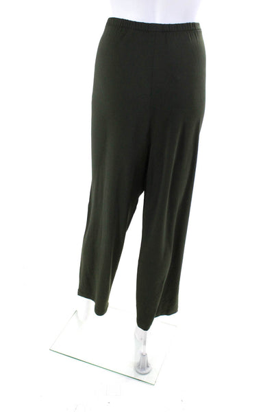 Shamask Womens Elastic Waistband High Rise Knit Straight Leg Pants Green Size 2