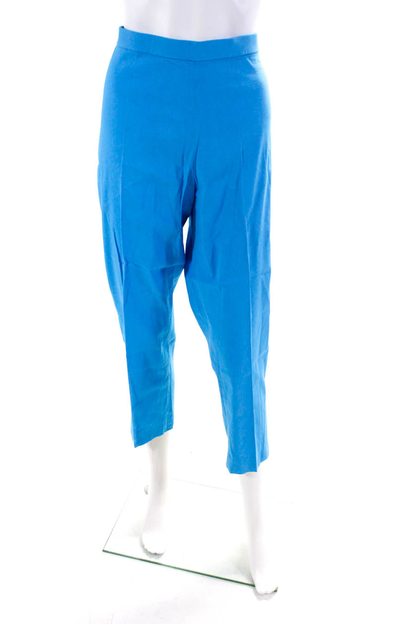 Theory Womens Elastic Waistband Pleated Straight leg Pants Blue Linen -  Shop Linda's Stuff