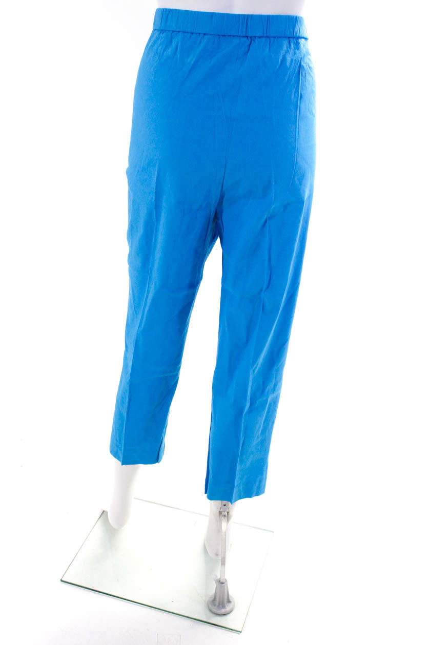 Theory Womens Elastic Waistband Pleated Straight leg Pants Blue Linen -  Shop Linda's Stuff