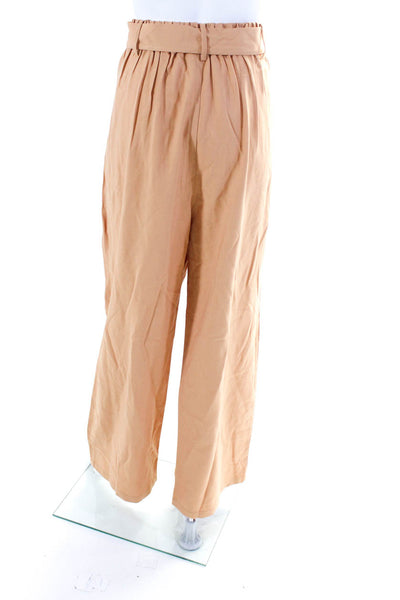 Wayf Womens High Rise Belted Pleated Straight Leg Pants Brown Size Extra Large